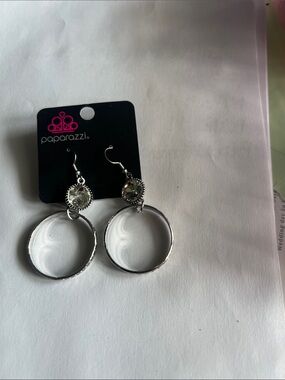 Paparazzi Silver Crystal Hoop Drop Earrings